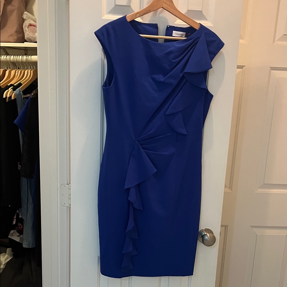Calvin Klein Royal Blue Ruffle Midi Dress